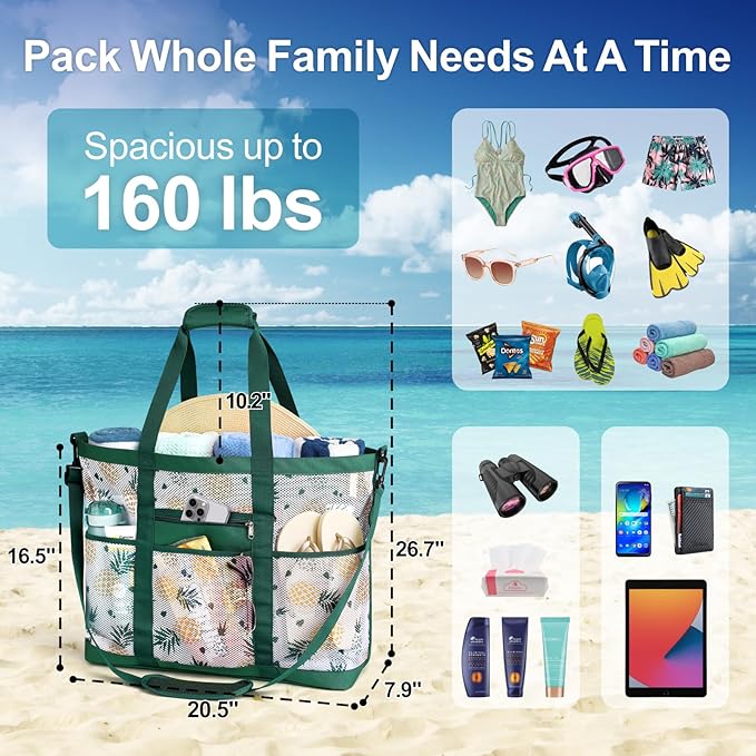 F-color Mesh Beach Bag Family - Large Tote Bag for Cruise Pool Toys Beach Vacation Essentials