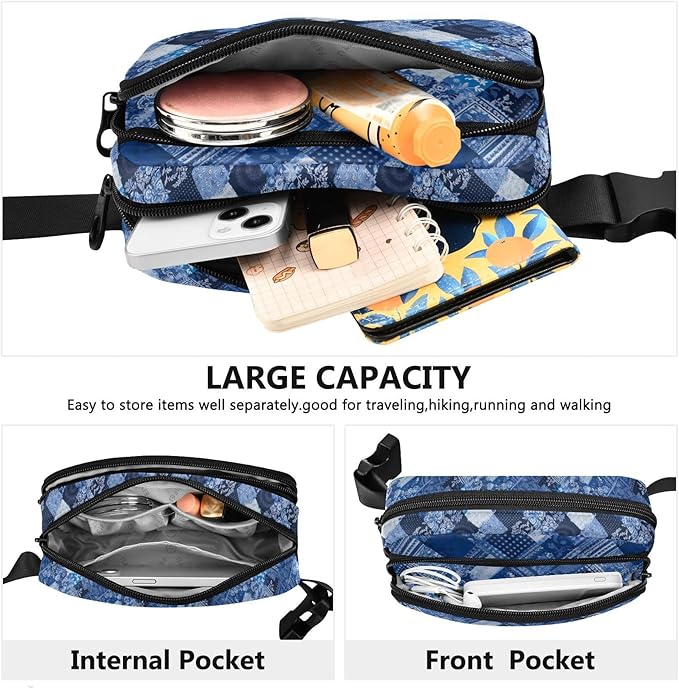 Blue Paisley Bandannas Fanny Pack for Women Men Water Resistant Fashion Waist Packs with Adjustable Strap Belt Bag for Travel Workout Jogging Hiking 21218035