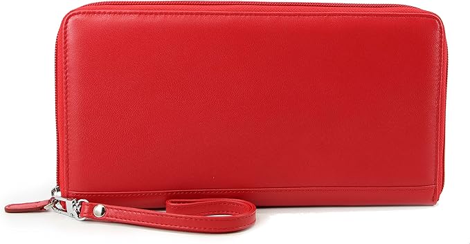 Zip-Around Passport Wallet Executive Unisex Leather Boarding Pass Holder (Red)
