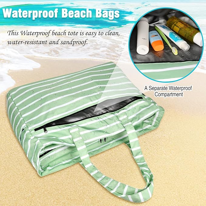 HUANLANG Extra Large Beach Bag Waterproof Beach Totes Bags for Women Men,Pool Bag with Zipper Wet Pocket