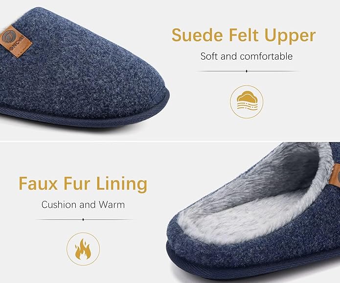 ONCAI Men's House Slippers Memory Foam Slip-On Warm Cozy Scuff Home Bedroom Shoes with Indoor/Outdoor Rubber Soles US Size 7-15
