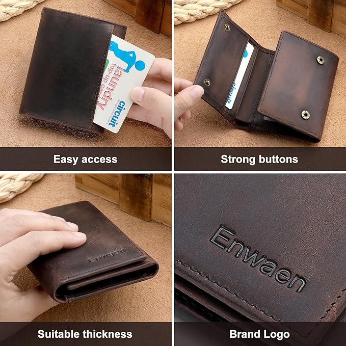 Trifold Chain Wallets for Men, Genuine Leather Wallet RFID Blocking Anti-Theft Chain for Biker, Motorcycle