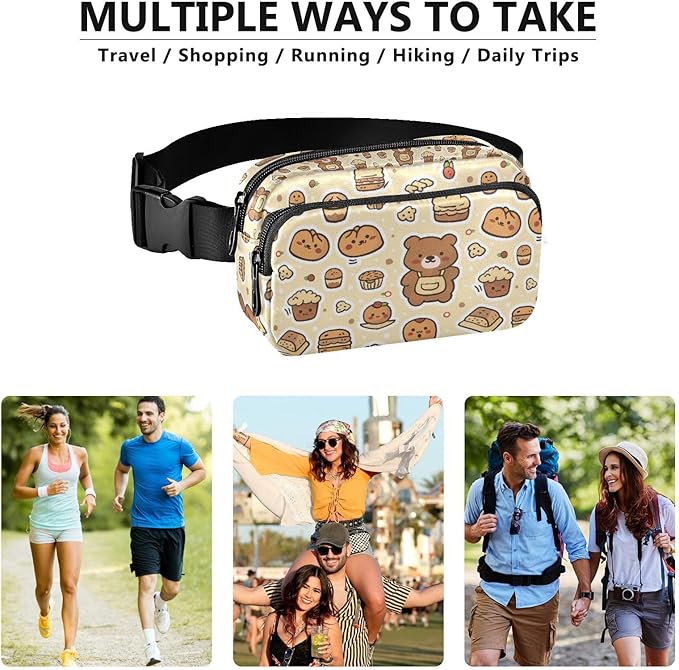 Kawaii Bear Bread Cake Fanny Pack for Women Men Water Resistant Fashion Waist Packs with Adjustable Strap Belt Bag for Travel Workout Jogging Hiking 21219291