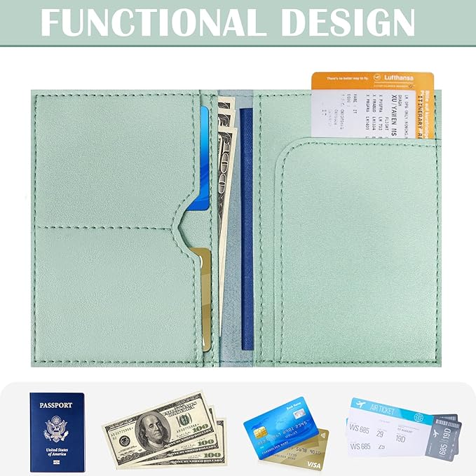 COSHAYSOO Green Passport Cover and Luggage Tag Set with Initial Letter for Women Teenage Girls, Small Useful Travel Gifts for Woman Teens Teal O