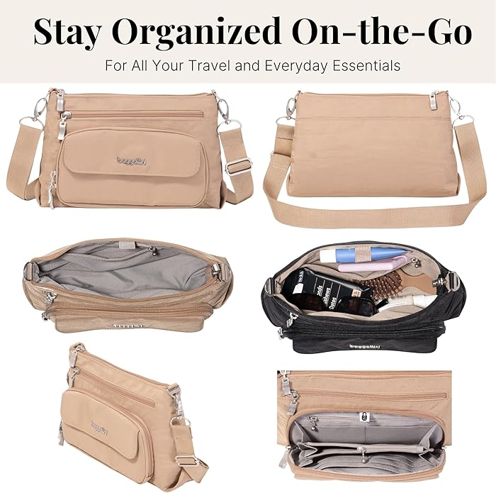 Baggallini Original Everyday 11x7.5 Crossbody Bags Rfid Protected Lightweight Nylon Zippered Travel Purse