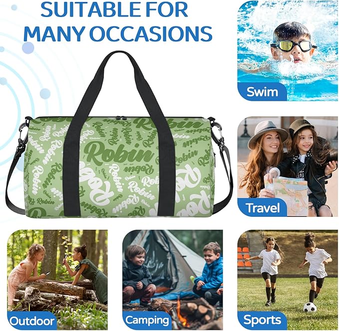Custom-Dance-Gymnastics-Bag for Girls Personalized Kids Duffle Bag Cheerleader Team Bag for Travel Gym Sport Green White Text