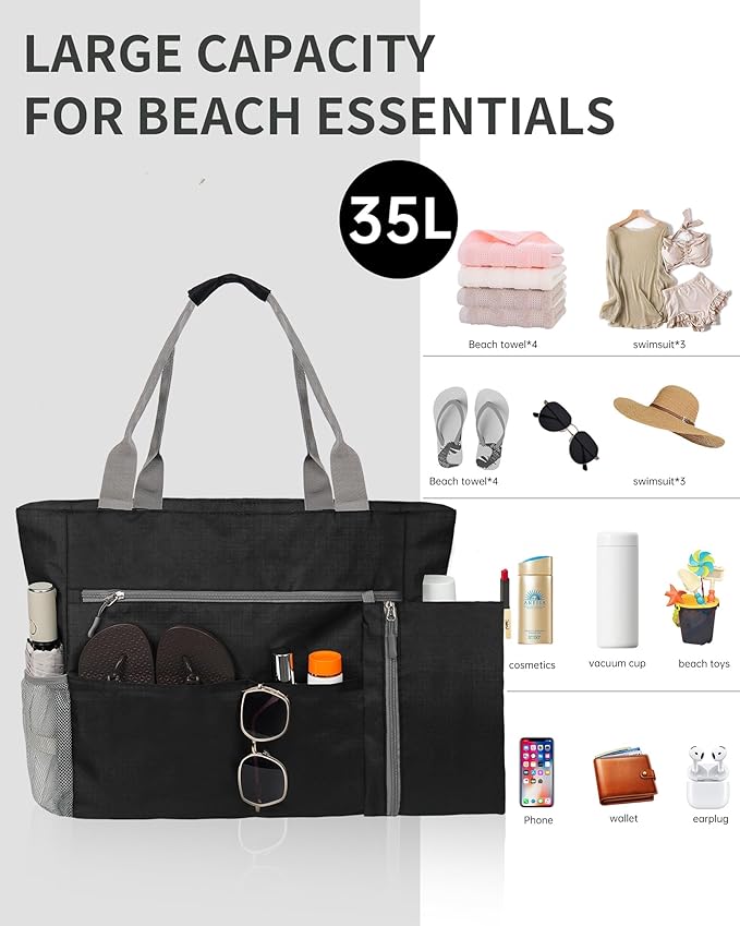 Beach Bag-Waterproof Sandproof Beach Totes with zipper Large Capacity Foldable for Women