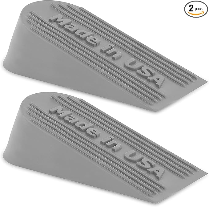 Large Rubber Door Stopper Made in USA - Door Stop Wedge for Carpet, Tile, or Concrete Floor, Door stoppers for Bottom of Door -Heavy Duty for Commercial & Home Use - 6.5 x 2.75 x 1.9 Inches Grey 2PK