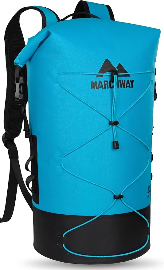 MARCHWAY Floating Roll Top Dry Bag, Flexible Lightweight TPU Waterproof Backpack 20L/30L/40L with Padded Straps for Boating, Kayaking, Swimming, Hiking, Beach (Blue, 30L)