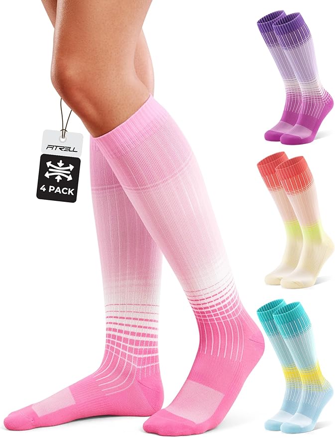 FITRELL 4 Pairs Compression Socks for Women & Men, 15-20mmHg Circulation Support for Athletic Travel Daily Wear