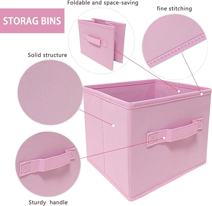 Collapsible fabric Storage bins,cube storage organizer 10.5 * 10.5 * 11 inch,For home and office Collapsible Closet Shelf Organizers, Drawer Organizers(Pink)