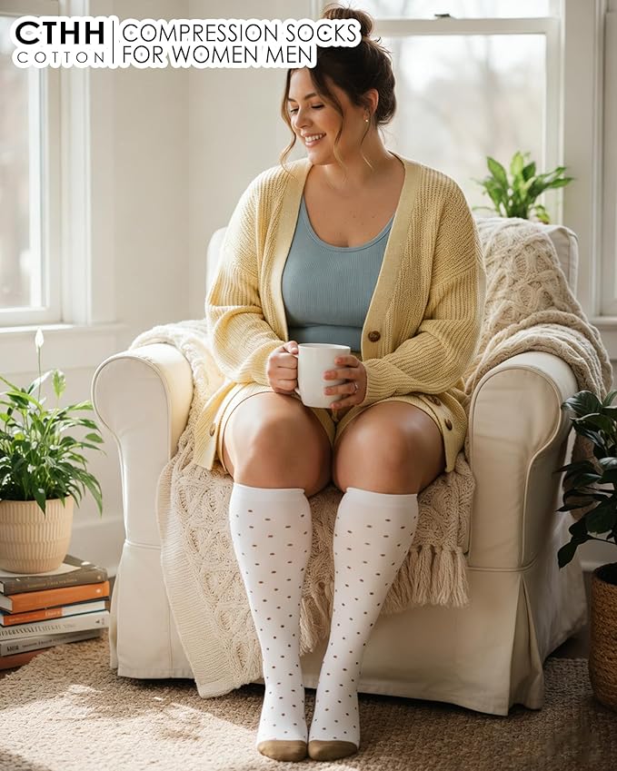 CTHH Cotton Compression Socks for Women Men 20-30mmHg Knee High Support Socks Circulation for Running, Travel, Nurses, Pregnancy (2 Pairs)