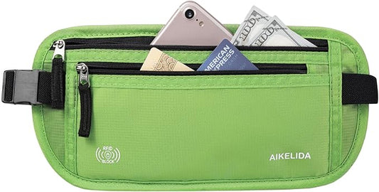 RFID Blocking Money Belt - Passport Holder & Travel Wallet, Slim Hidden Fanny Packs for Women Men - Green