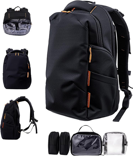BABELIO Grid Wizard Diaper Bag Backpack - Multi Function Waterproof Diaper Bag, Travel Essentials Baby Bag with 4 Individual Organizers, Insulated Bottle Holders, Baby Shower Gifts, Black