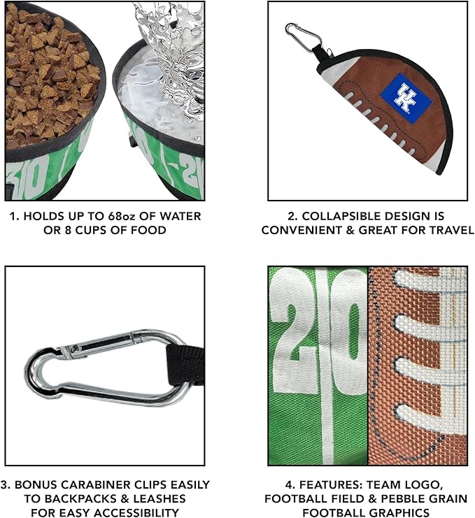 Pets First NCAA Kentucky Wildcats Collapsible Dog Travel Bowl Set, 2 Pack Food & Water Bowls for Dogs, Best Portable & Lightweight Leak-Proof Dog Bowls for Travel