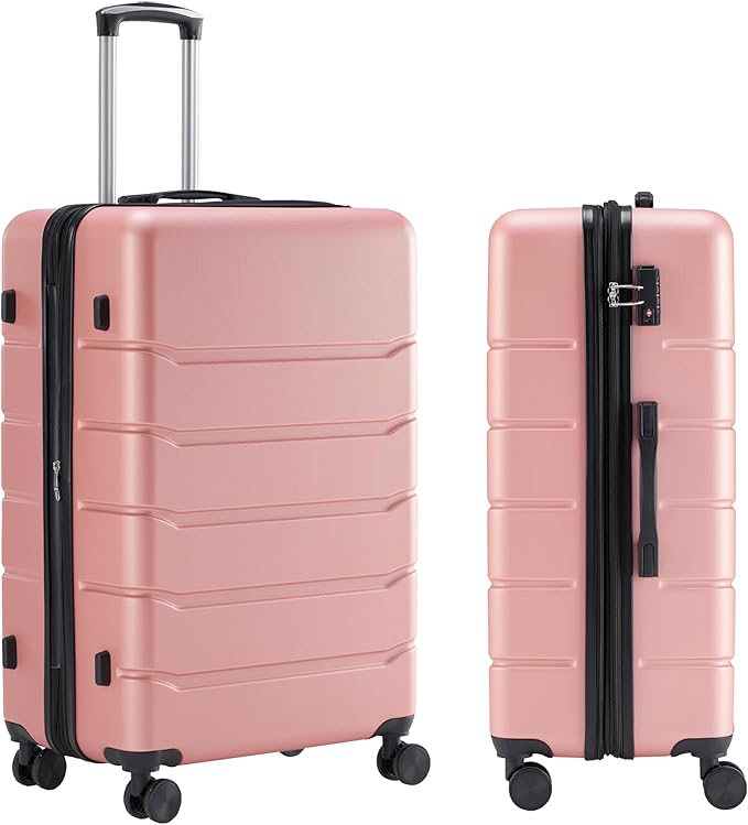 Simple Deluxe 20 Inch Expandable Hardside Carry On with Spinner Wheels & TSA Lock, ABS Hard Shell Lightweight Rolling Luggage Suitcase, Pink