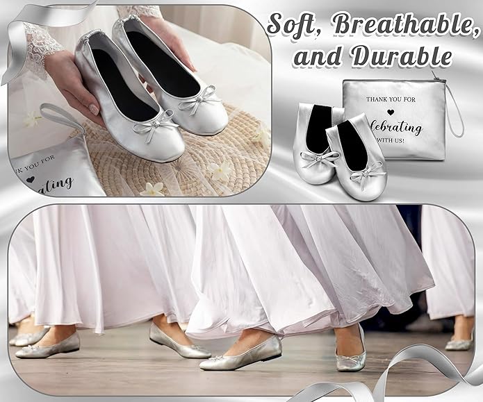 Cuffbow Wedding Foldable Flats Dancing Shoes Bulk Women's Roll up Ballet Flats Wedding Party Slippers for Bridesmaids Guests