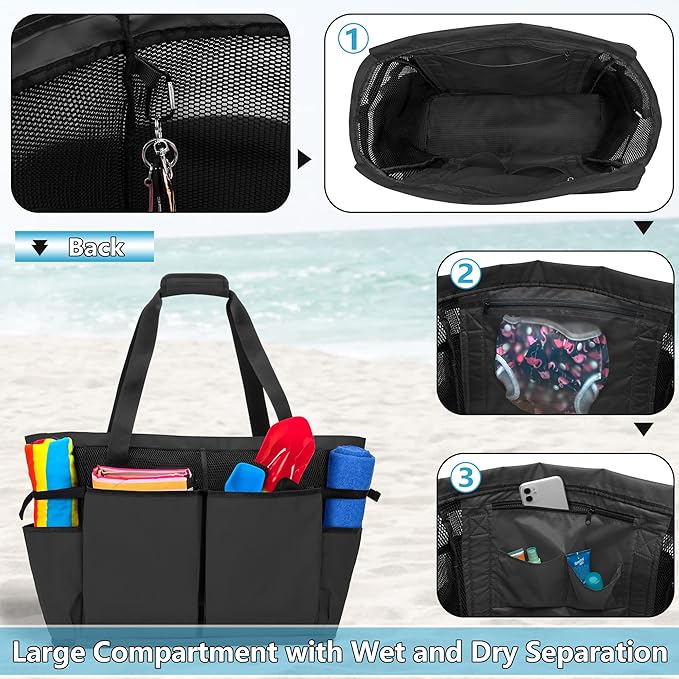 Fasrom Extra Large Mesh Beach Bag with Zipper Bottom, Oversized Tote Bag for Pool, Travel and Boating (Empty Bag Only)