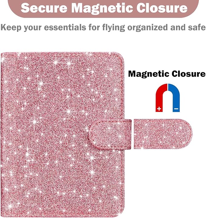 HOTCOOL Passport Holder Travel Essentials Airplane & Cruise Essentials Ship Leather Wallet Cover Case RFID Blocking Women & Men Vacation Travel Accessories Gifts Deals, Glitter - Pink