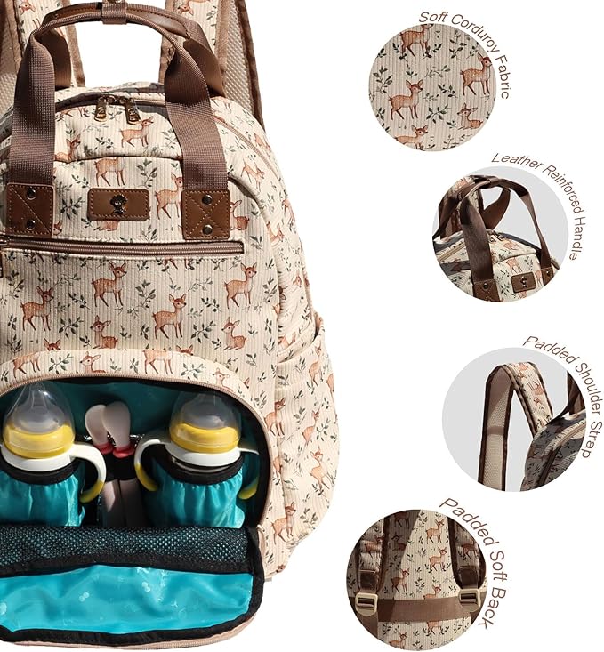 Diaper Bag Backpack, Large Capacity Multifunction Baby Essentials Fashion Travel Pack Linen Canvas office Laptop Bag (Corduroy Fawn)