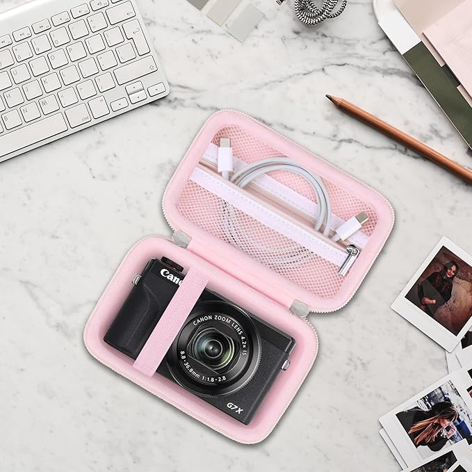 Canboc Carrying Case for PowerShot G7 X Mark III/ G7X Mark II Digital 4K Vlogging Camera, SX740 SX730 Camera Bag, Zipper Mesh Pocket fits USB Cable, Batteries, Jelly Pink