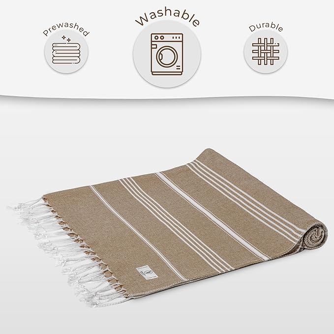 Boho Beach Towel Quick Dry & Absorbent Oversized (39" x 71") - Compact, Versatile and Functional as Camping, Picnic, Beach Blanket, Yoga, Pool, Gym Towels - Latte