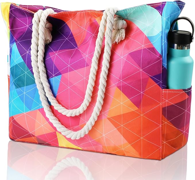 Clothirily Beach Bag for Women - Large Beach Tote Bag, Waterproof Sandproof Beach Bag with Zipper, Large Swim Pool Beach Tote