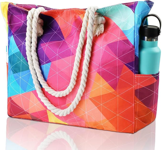 Clothirily Beach Bag for Women - Large Beach Tote Bag, Waterproof Sandproof Beach Bag with Zipper, Large Swim Pool Beach Tote
