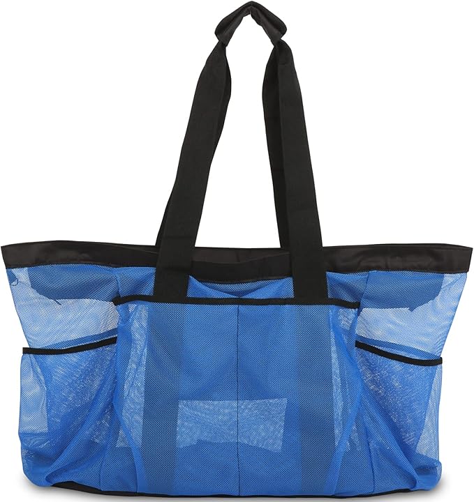Extra Large Beach Bag Mesh Tote with Zipper and Pockets Ideal for Your Family Cruise/Beach Vacation Essentials | Extra Large, with Zipper, and Pockets
