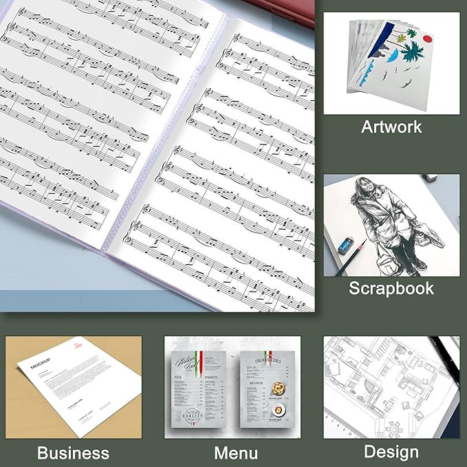 Art Portfolio Binder, Display Book with Plastic Sleeves, 60 Pocket Binder with Plastic Sleeves, Displays 120 Pages of Documents for Artwork, Document Organize