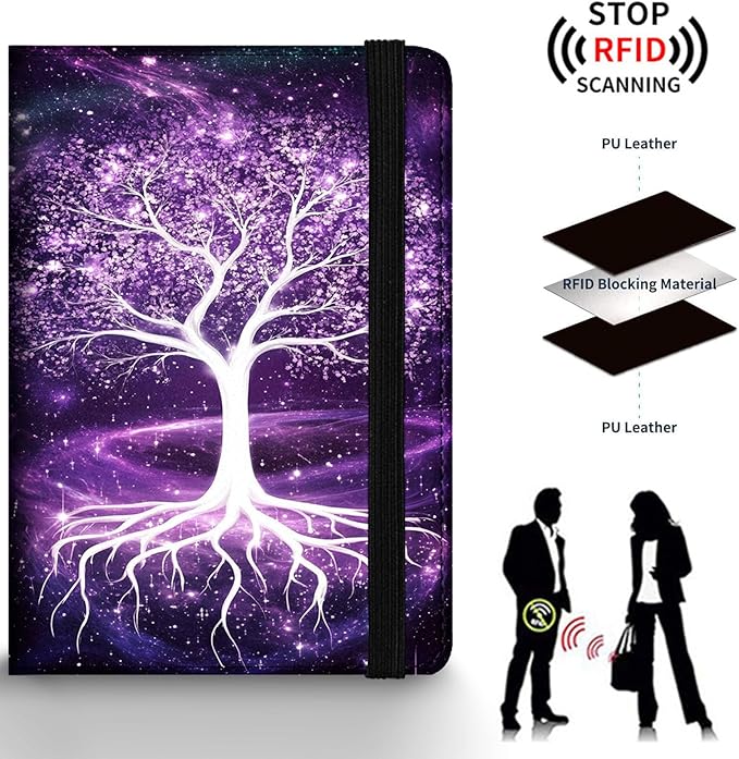Passport Holder Wallet Cover Case,RFID Blocking Passport Cover,Large Capacity Travel Wallet with Multi Card Slots (Life Tree)