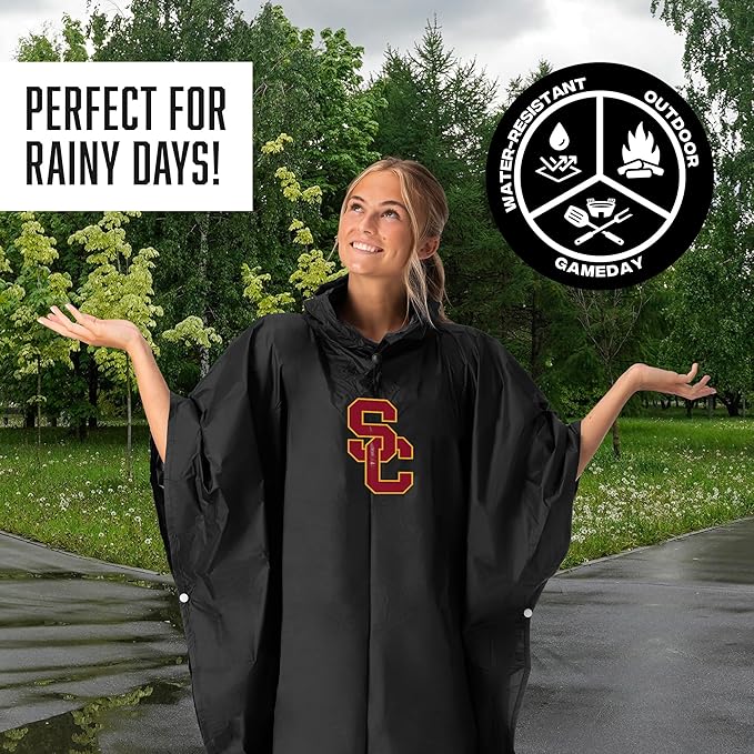 Northwest NCAA Lightweight Waterproof Pullover Poncho with Hood and Mesh Storage Bag, Compact Rain Gear for Hiking, Camping