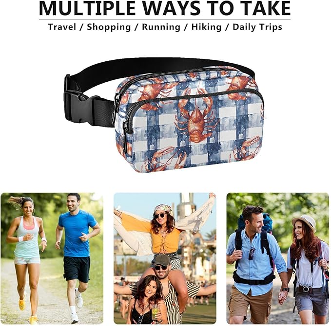 Kawaii Buffalo Check Plaid Lobster Fanny Pack for Women Men Water Resistant Fashion Waist Packs with Adjustable Strap Belt Bag for Travel Workout Jogging Hiking 21220241