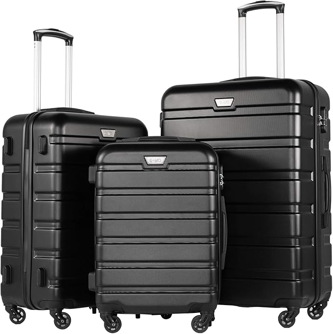 Coolife Luggage 3 Piece Set Suitcase Spinner Hardshell Lightweight TSA Lock (black, 20/24/28)