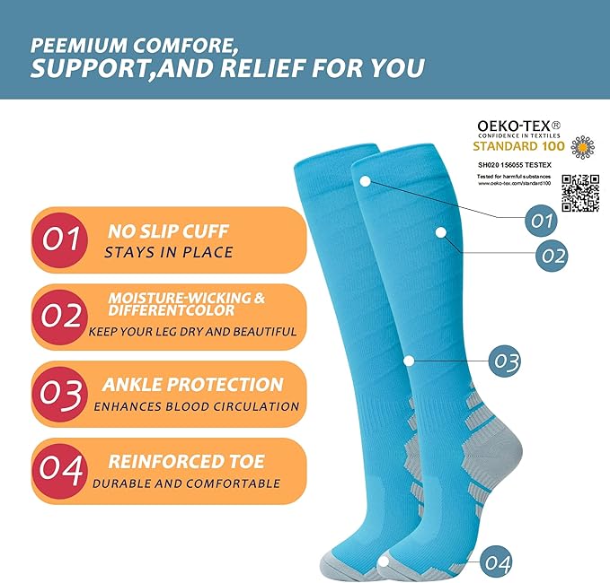 fenglaoda 3 Pairs Compression Socks for Women & Men Knee High Nurse Pregnant Cute Medical Running Travel Athletic