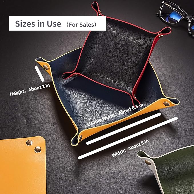 Leather Valet Tray for Men Women, Small Leather Catchall Desk Organizer, Key Holder for Entryway Table, Collapsible Travel Snap Tray (Silver + Pink)