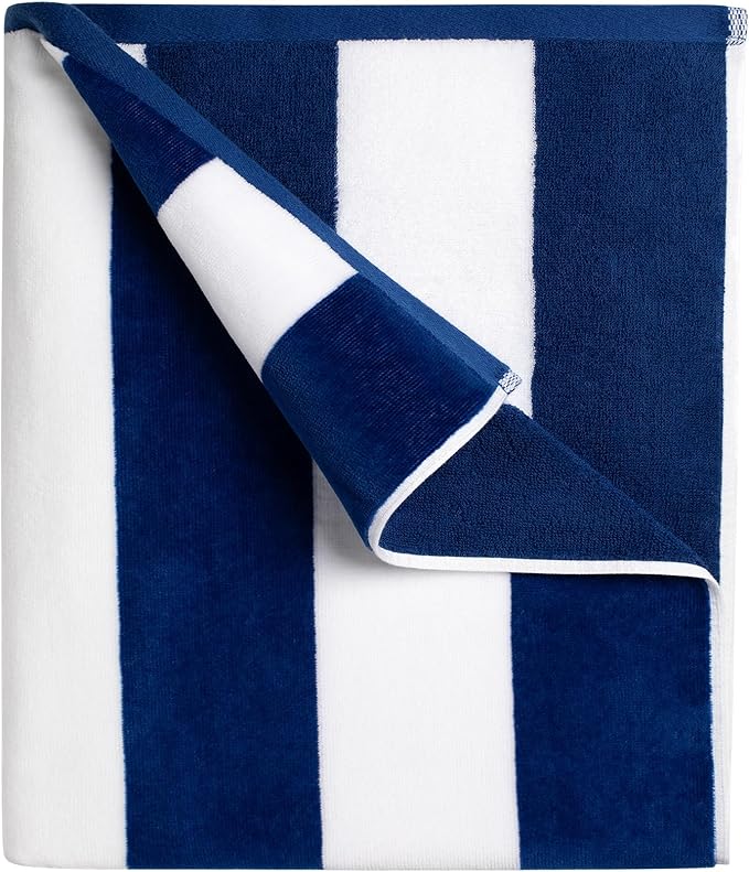 cabanana Large Oversized Beach Towel - 35 x 70 Inch Cotton Pool Towel, Royal Blue Striped Soft Cabana Swim Towel