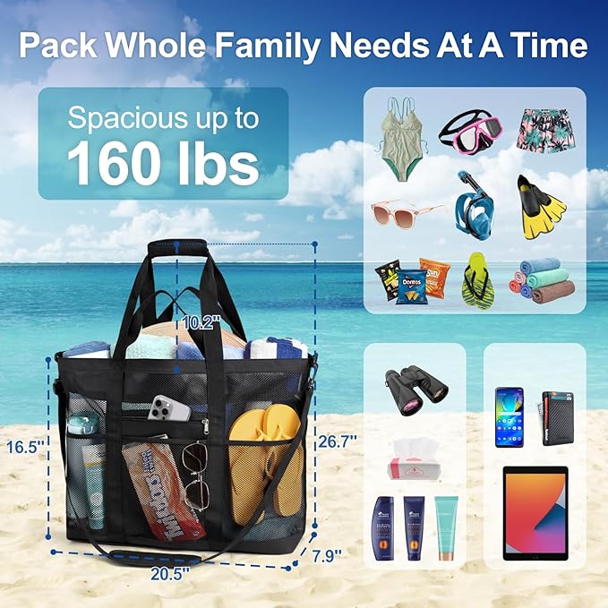 F-color Mesh Beach Bag Family - Large Tote Bag for Cruise Pool Toys Beach Vacation Essentials