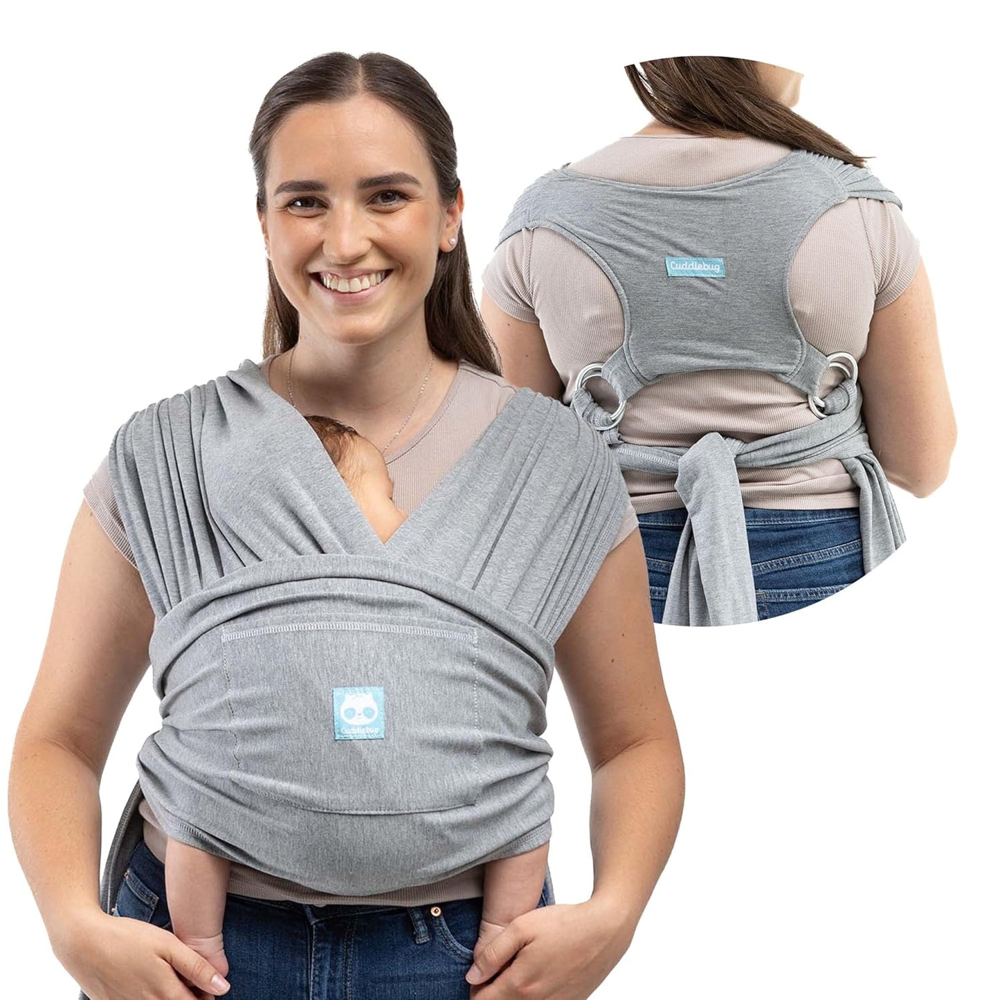 CuddleCarry™ Pre-Wrapped Baby Ring Sling by CuddleBug - Adjustable, Lightweight Baby Carrier Wrap - Ergonomic Front Carry for Newborn to Toddler (0-36m, 8-35 lbs) - Gray