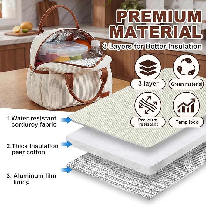 LEDAOU Lunch Box for Women Insulated Lunch Bag Cute Lunchbox Small Cooler Bag Thermal Reusable Lunch Tote for Work School Picnic Travel (Beige)