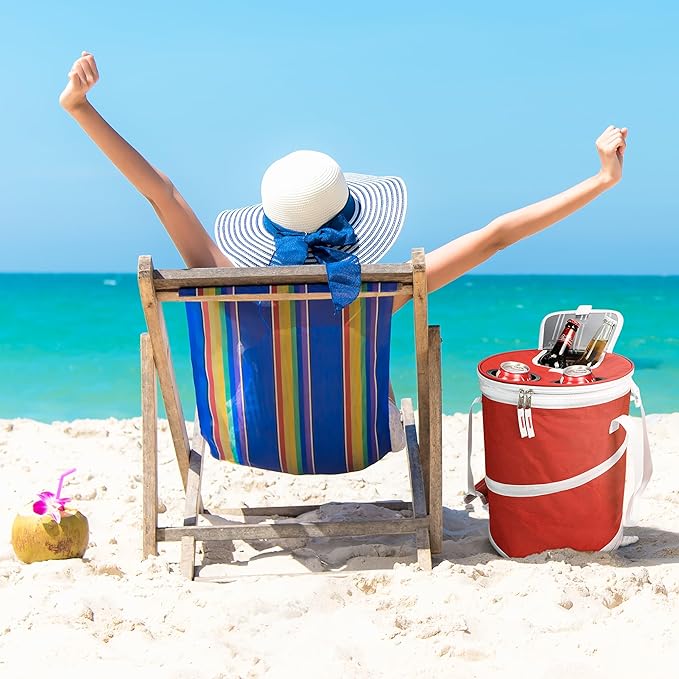 Tirrinia Pop-Up Collapsible Cooler Bag - Insulated, Lightweight with Built-in Cup Holder | Leak-Proof Portable Soft Cooler for Camping, Beach, Picnics, Travel