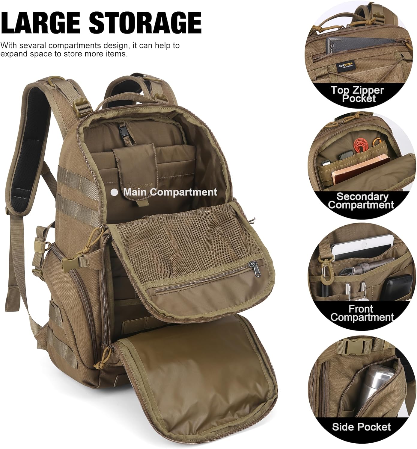 Mardingtop 30L Molle Military Backpack, Tactical Backpack for Men, Cordura Backpack for Hiking,Camping,Trekking