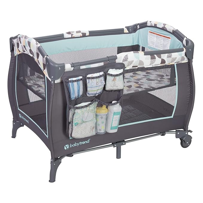 Baby Trend Nursery Center, Portable Playard with Bassinet, Changing Table and Storage Organizer, Trend-E - Foldable and Convertible Travel Play Crib for Babies and Toddlers, Doodle Dots