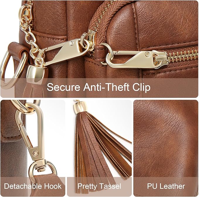 Small Leather Crossbody Bags for Women Anti theft Purses and Handbag Shoulder Hangbag with Wide Strap Tassel