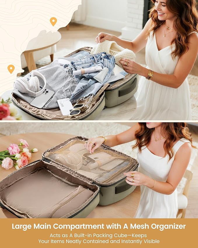 LOVEVOOK 40L Travel Backpack for Women & Men, Airline Approved Carry On Luggage, TSA Personal Item Bag fits 15.6 Inch Laptop, Waterproof Weekender Overnight Suitcase for Work, Green