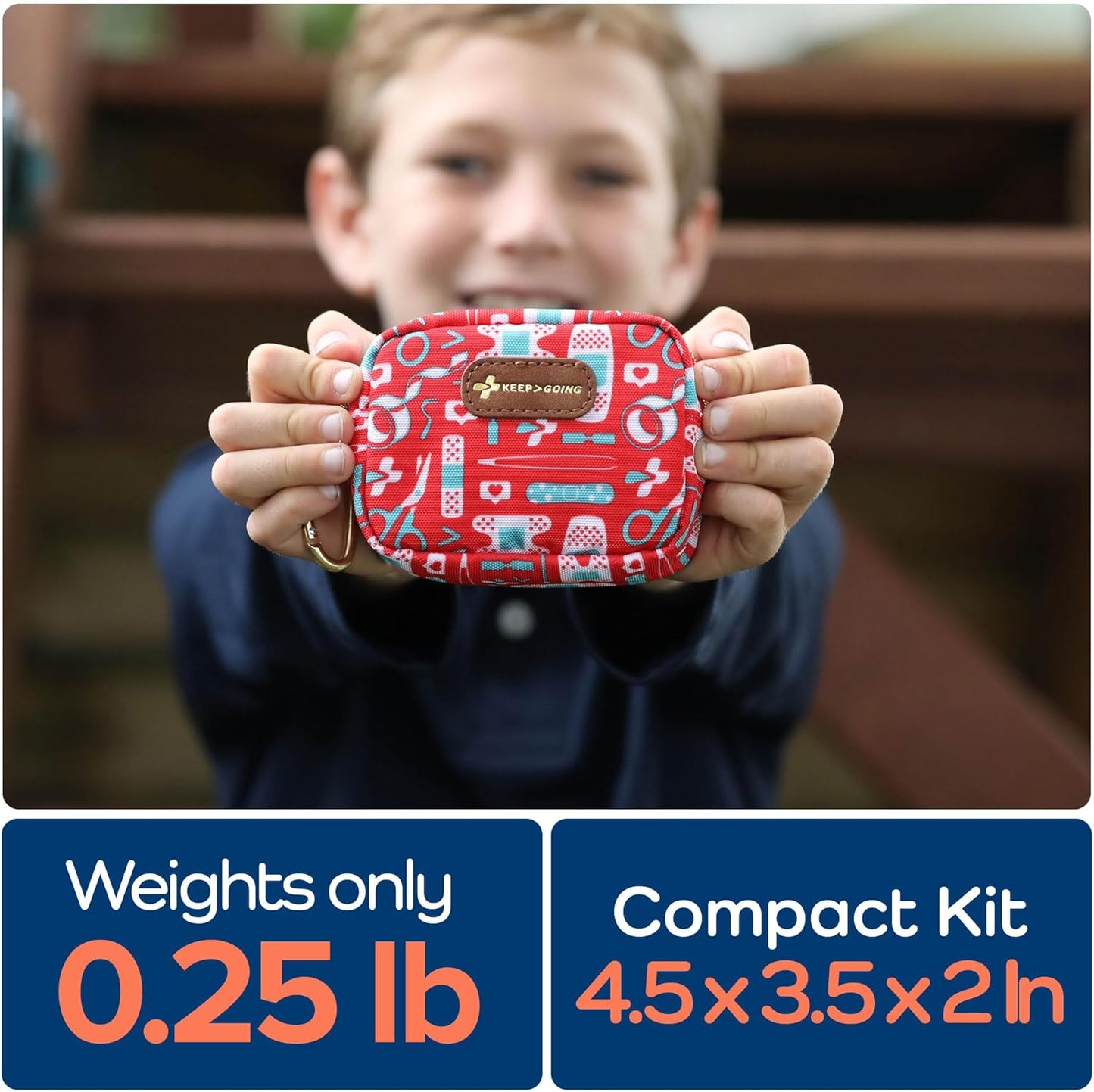 KeepGoing Small Travel First Aid Kit Kids – 60 Pc. Mini First Aid Kit for Purse, Diaper Bag, & Backpack with Latex-Free Bandages – 4 Oz., & 4.5 x 3.5 x 2 in, TSA-Approved