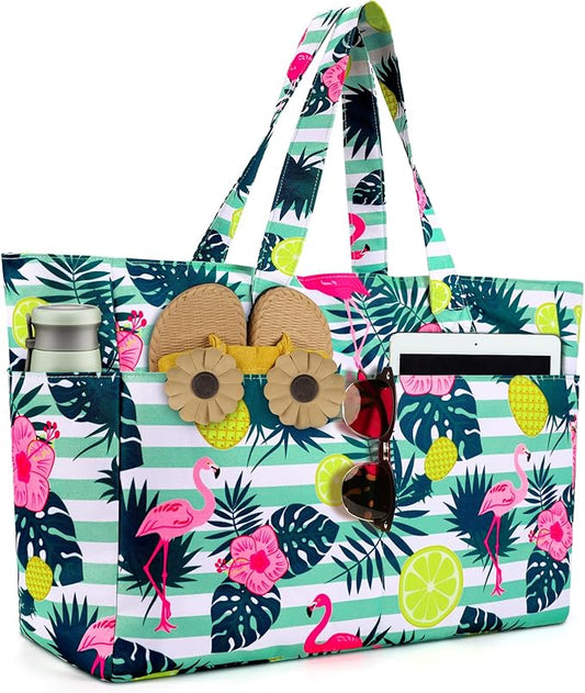 Extra Large Beach Bag Waterproof Beach Totes Bags for Women, Lightweight Foldable Pool Bag with Zipper Wet Compartment