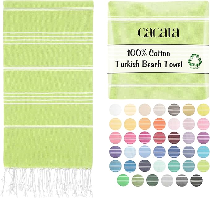 Cacala Lightweight and Thin Turkish Beach Towel 100% Cotton Sand-Free and Quick-Drying Goodness Perfect as an Extra Large Travel Towel, Beach Accessory, or Gift for Beach Lovers, 37 x 70
