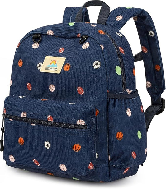STEAMEDBUN Corduroy Toddler Backpack for Boys 2-4: Kids backpack for Boys Girls - 12 inch Preschool Kindergarten Backpacks