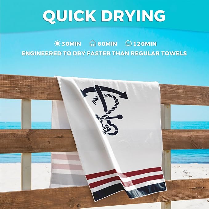 Nautical Anchor Beach Towel, Coastal Beach Nautical Oversized Bath Swim Pool Towels for Bathroom Swimming Pool Travel Camping Picnic, Boat Gifts for Boat Owners Sailors, 30x60 Inches